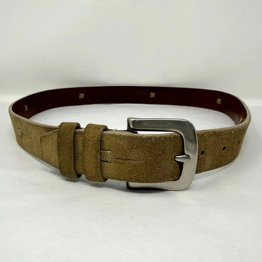 Cole Haan England Suede Leather Belt Tan Solid Brass Buckle 34 NWOT Rare